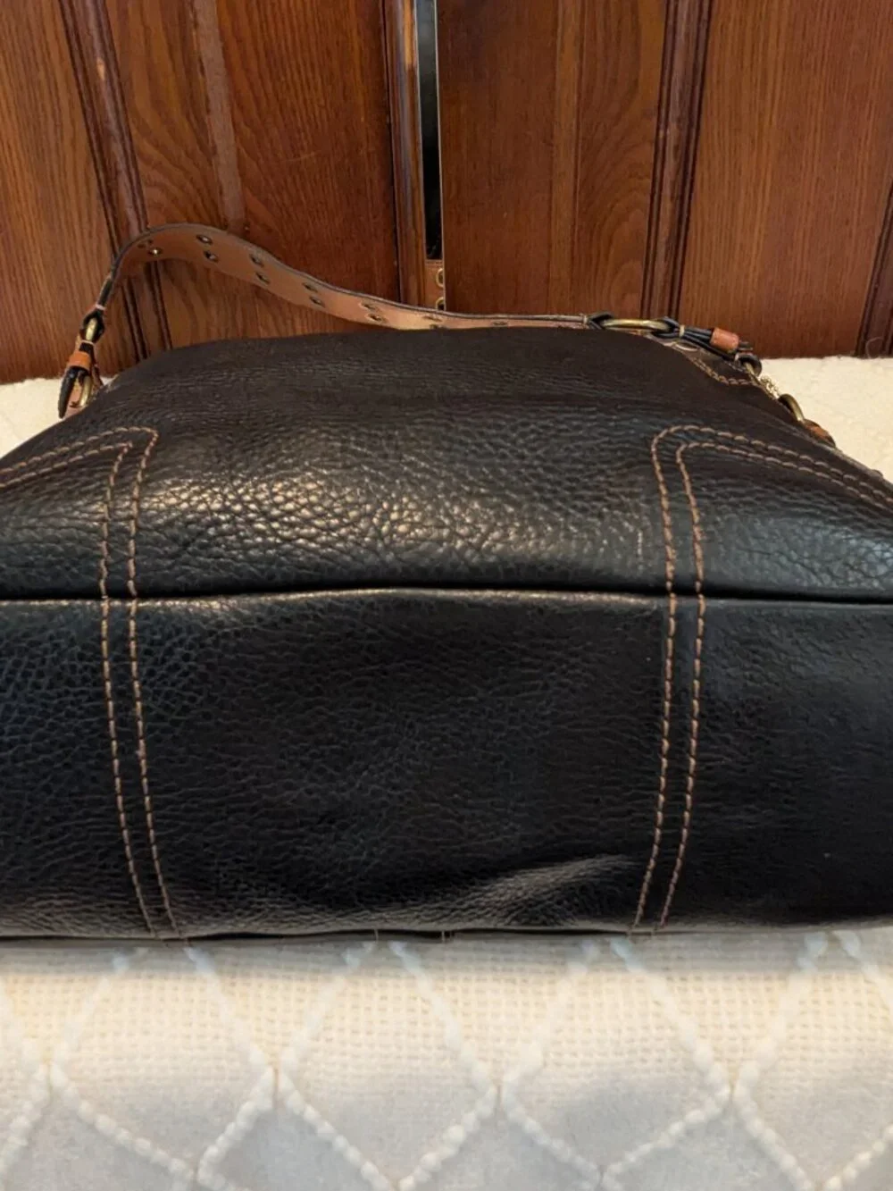 Coach Vintage Shoulder Bag dark brown/Saddle Tan Leather Turn lock 10960